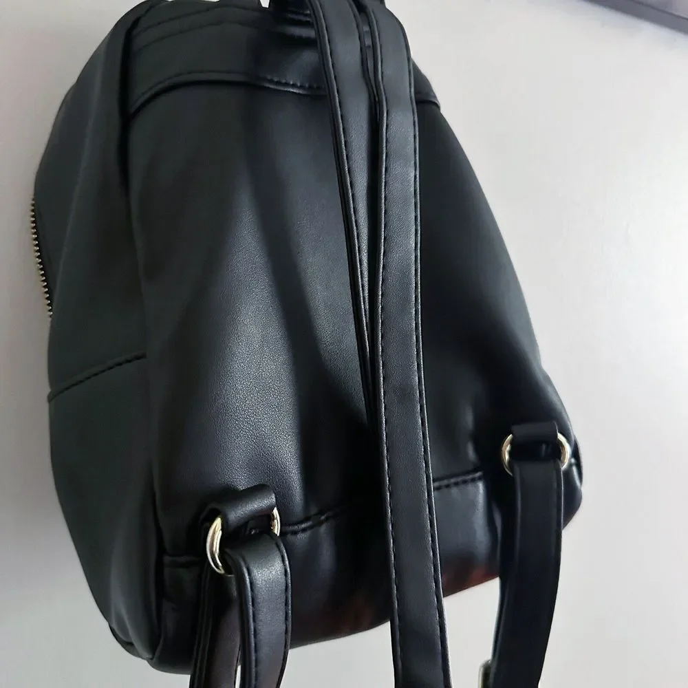 Small Mini Floral Faux Leather Black Backpack Art Inspo Embroidered‎ Flowers